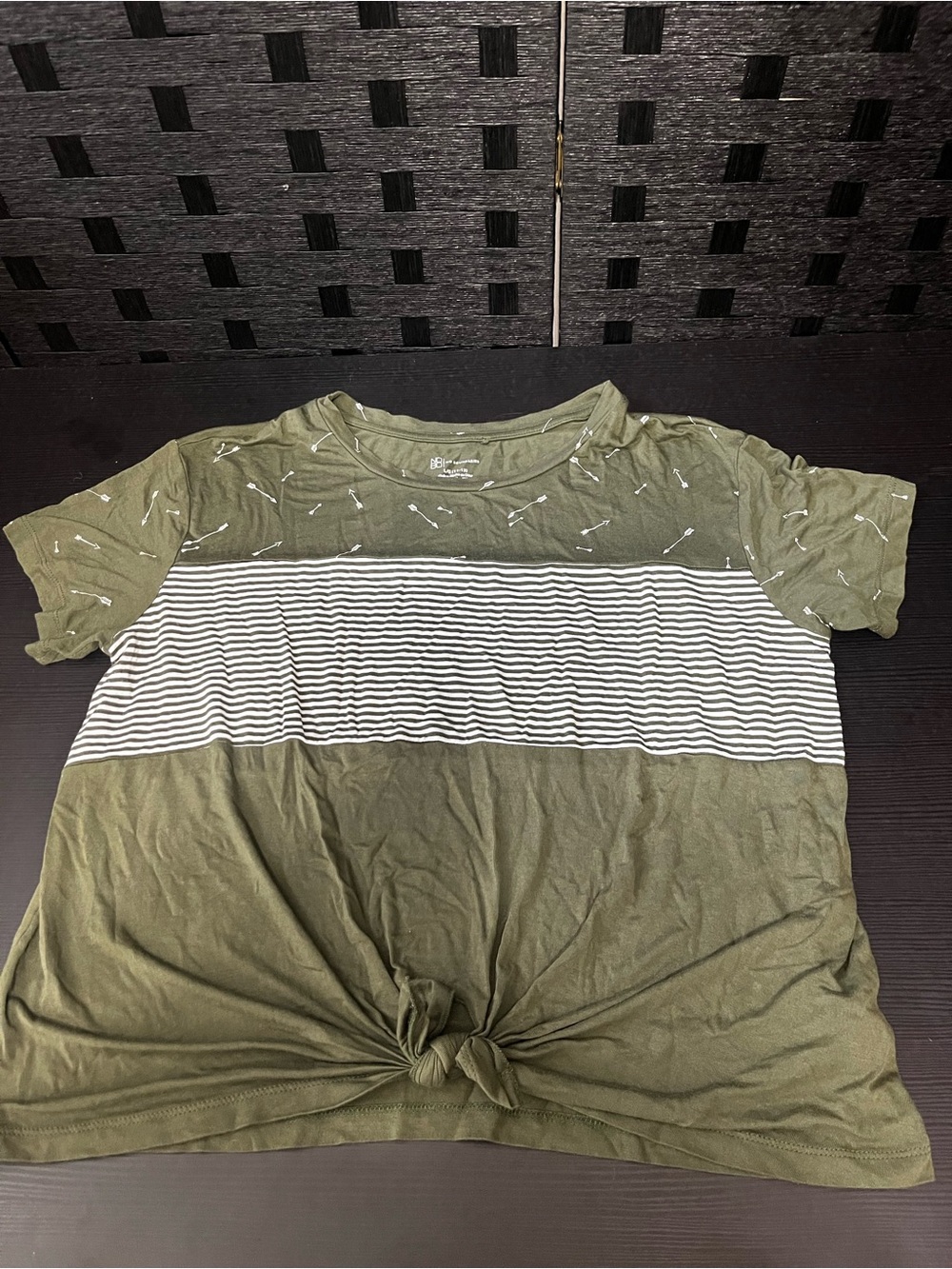 No Boundaries Olive Green Tee with White Arrow Print